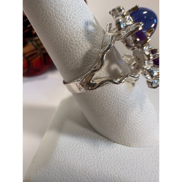 VTG Fancy Sterling Opal, Jadite, Amethyst Cocktail Ring - Picture 2 of 4